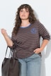 Shirt, gestreept, borduursel, ronde hals, trompetmouwen