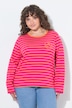 Shirt, gestreept, borduursel, ronde hals, trompetmouwen