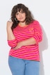 Shirt, gestreept, borduursel, ronde hals, trompetmouwen