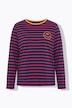 Shirt, gestreept, borduursel, ronde hals, trompetmouwen