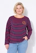 Shirt, gestreept, borduursel, ronde hals, trompetmouwen