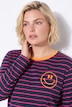 Shirt, gestreept, borduursel, ronde hals, trompetmouwen
