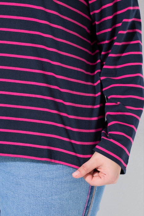 Shirt, gestreept, borduursel, ronde hals, trompetmouwen