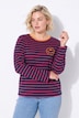 Shirt, gestreept, borduursel, ronde hals, trompetmouwen