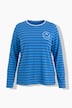Shirt, gestreept, borduursel, ronde hals, trompetmouwen