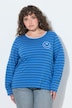 Shirt, gestreept, borduursel, ronde hals, trompetmouwen