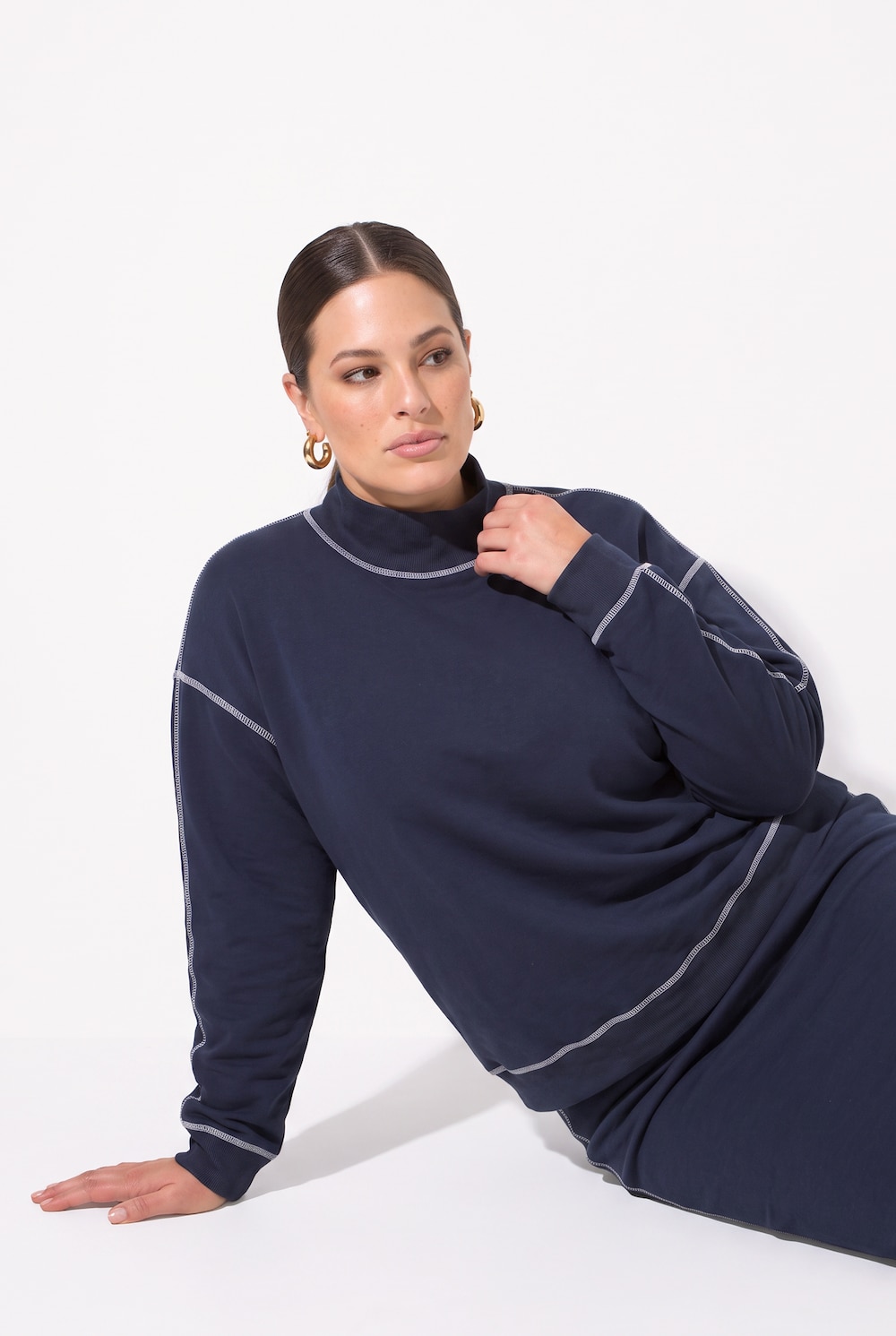 Sweatshirt, Boxy Fit, farbige Ziernähte, weiter Langarm