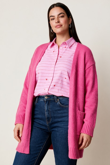 Strickjacke, Classic Fit, offen mit aufgesetzten Taschen