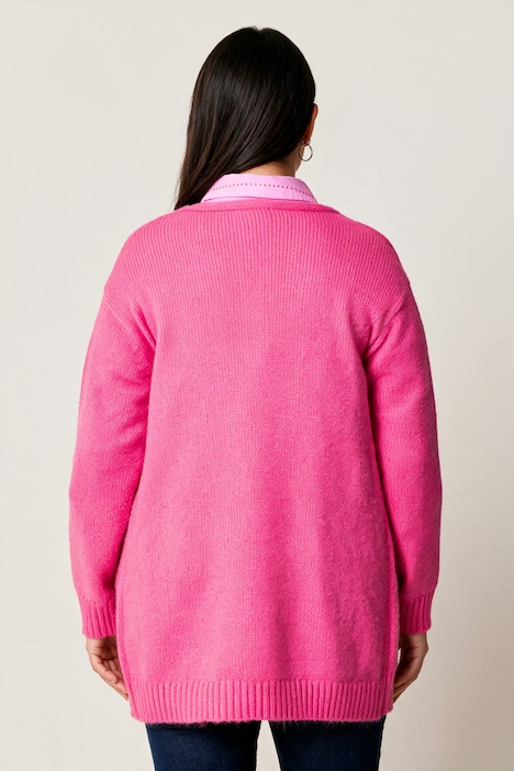 Strickjacke, Classic Fit, offen mit aufgesetzten Taschen