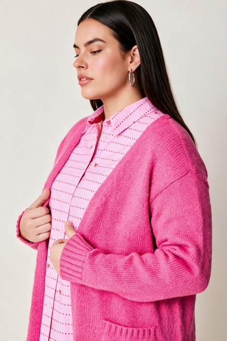 Strickjacke, Classic Fit, offen mit aufgesetzten Taschen