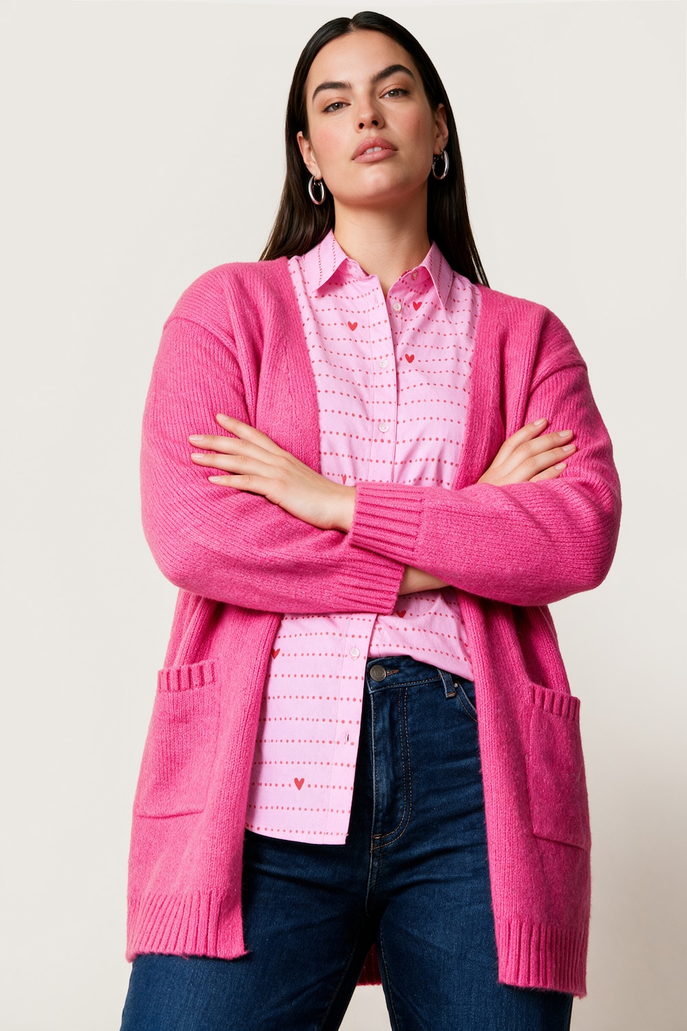 Strickjacke, Classic Fit, offen mit aufgesetzten Taschen