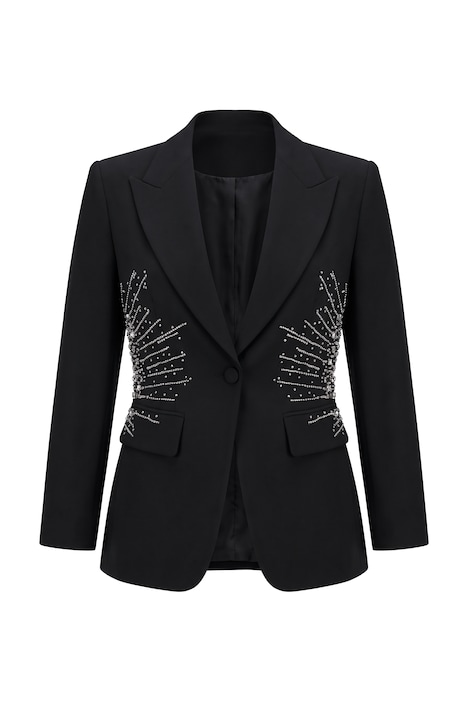 Blazer, Tailored Fit, Glitzersteinchen, Knopfverschluss