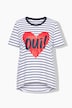 T-shirt, A-lijn, gestreept, hartje met glitters, halve mouwen