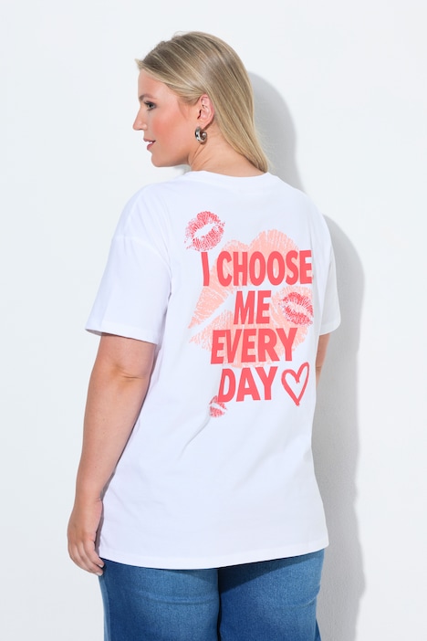 T-Shirt, Boxy Fit, Kussmund-Print auf dem Rücken