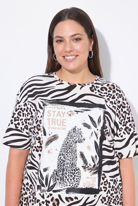 Leo-Shirt, Boxy Fit, glitzernder Leopard