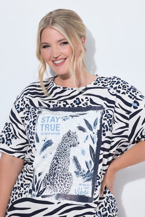 Leo-Shirt, Boxy Fit, glitzernder Leopard