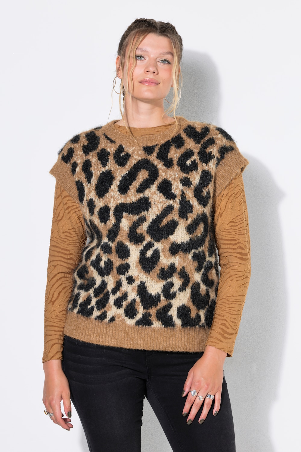Vest, vid passform, jacquard-leopardmønster
