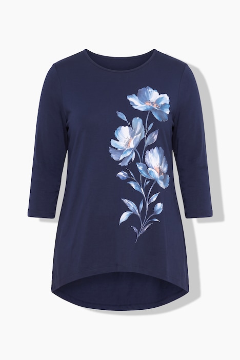 T-Shirt, A-Linie, große Blüten, Zipfelsaum