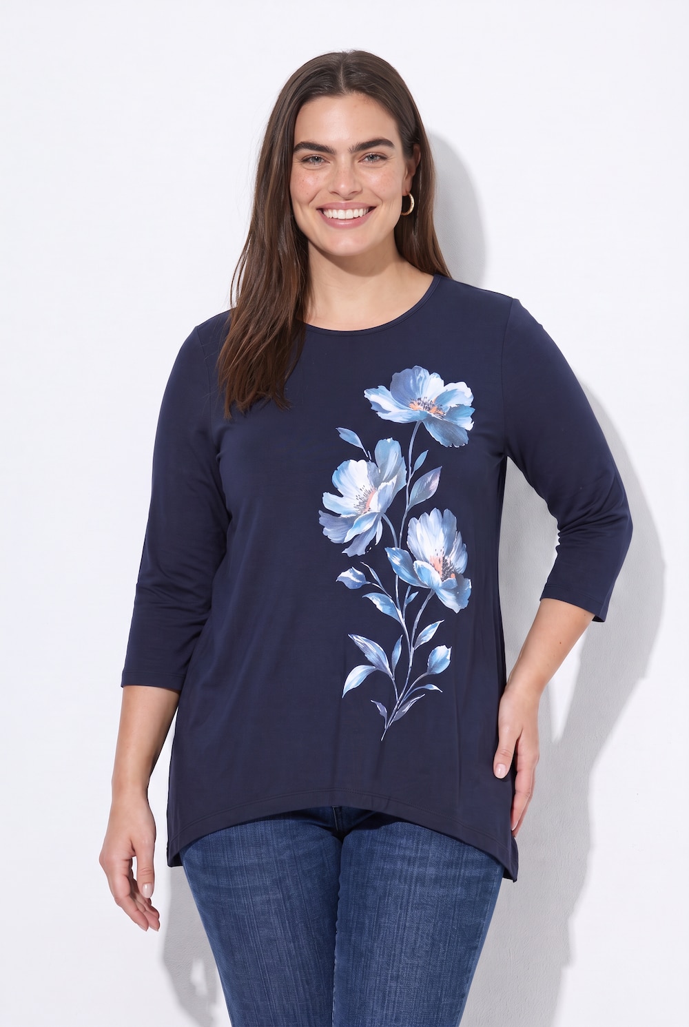 T-shirt, A-lijn, grote bloemen, ritszoom