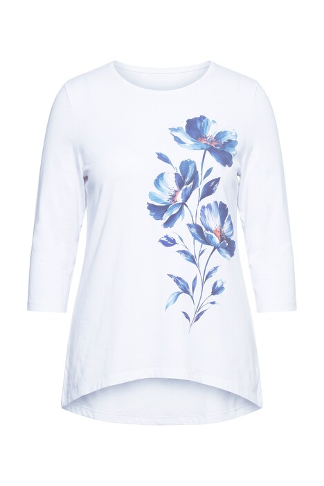 T-Shirt, A-Linie, große Blüten, Zipfelsaum