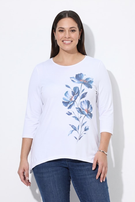 T-Shirt, A-Linie, große Blüten, Zipfelsaum