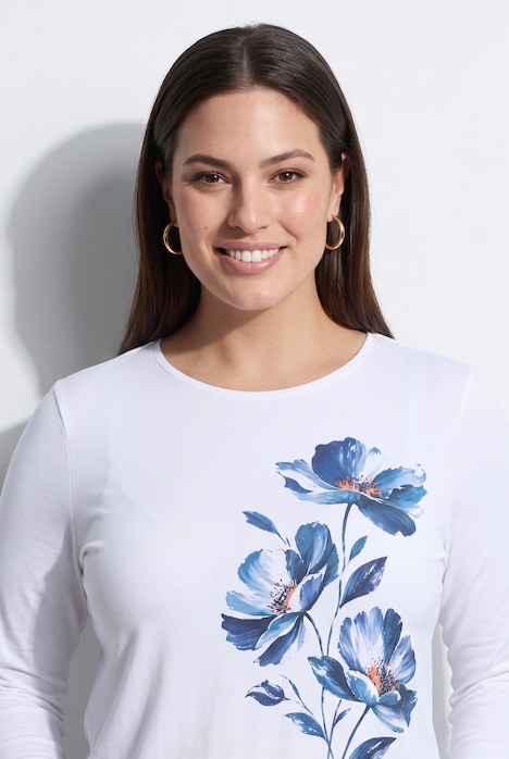 T-Shirt, A-Linie, große Blüten, Zipfelsaum