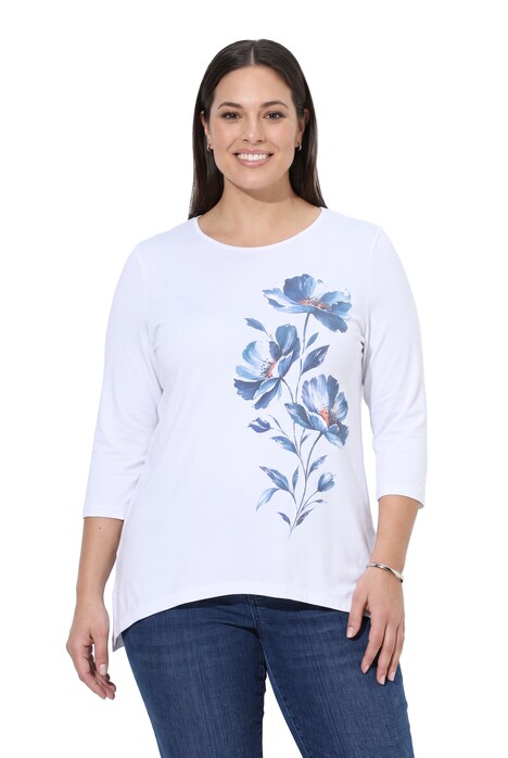 T-Shirt, A-Linie, große Blüten, Zipfelsaum