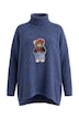 Rollkragenpullover, oversized A-Linie, Bären-Applikation