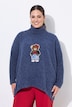Rollkragenpullover, oversized A-Linie, Bären-Applikation