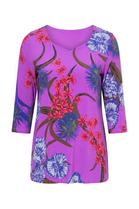 Slinky-Shirt, Blüten, Herzausschnitt, 3/4-Arm