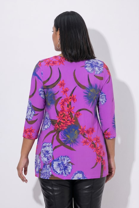 Slinky-Shirt, Blüten, Herzausschnitt, 3/4-Arm