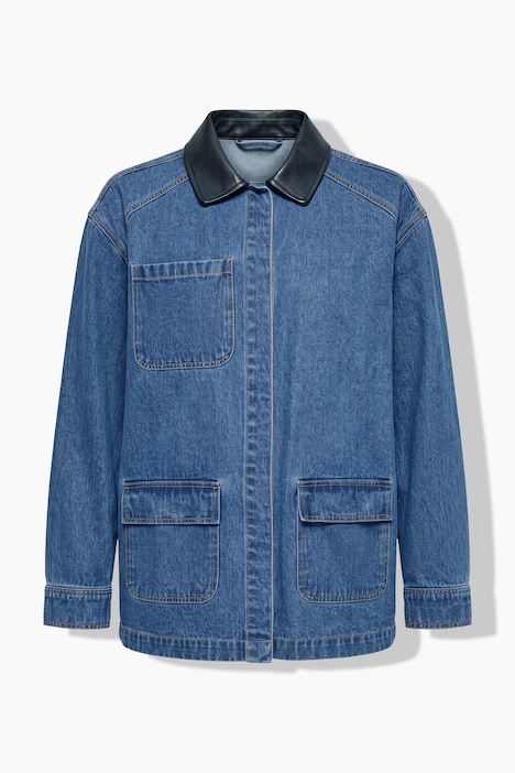 Jeansjacke, Loose Shape, Hemdkragen in Lederoptik