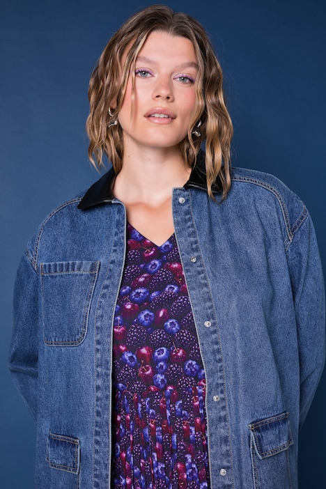 Jeansjacke, Loose Shape, Hemdkragen in Lederoptik
