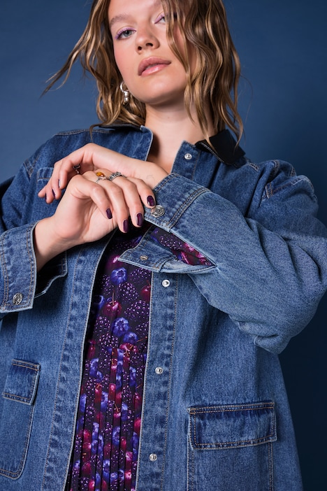 Jeansjacke, Loose Shape, Hemdkragen in Lederoptik