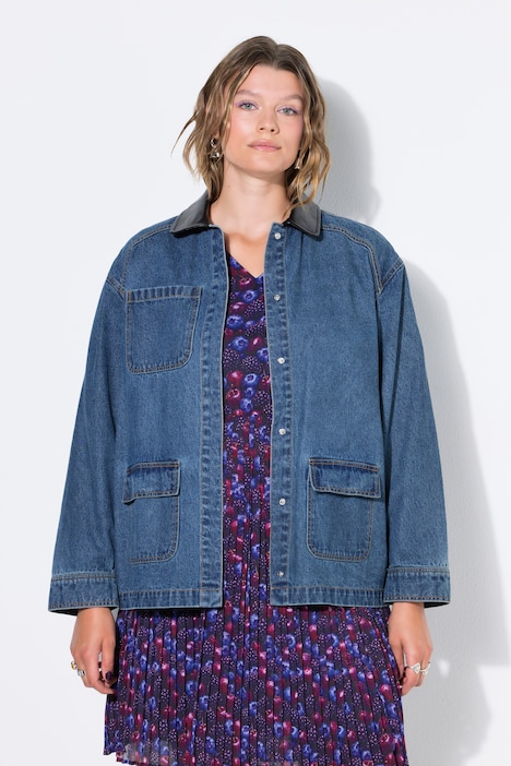 Jeansjacke, Loose Shape, Hemdkragen in Lederoptik