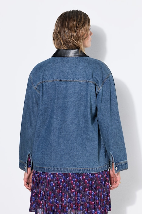Jeansjacke, Loose Shape, Hemdkragen in Lederoptik