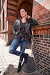 Biker-Lederjacke, Reverskragen, Gürtel, Langarm