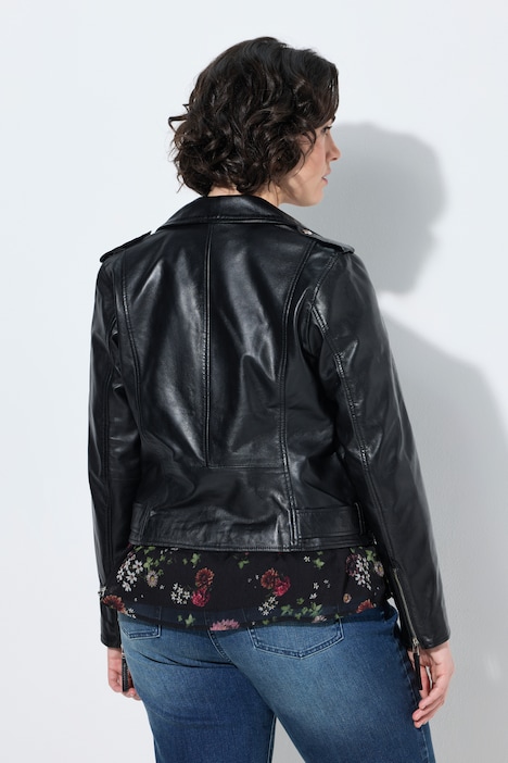 Biker-Lederjacke, Reverskragen, Gürtel, Langarm