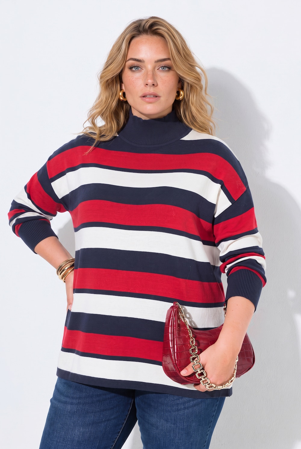 Pullover, Loose Fit, Ringel, Stehkragen