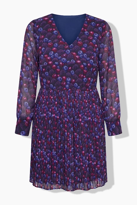 Plissee-Kleid, Berries Muster, Jersey-Unterkleid