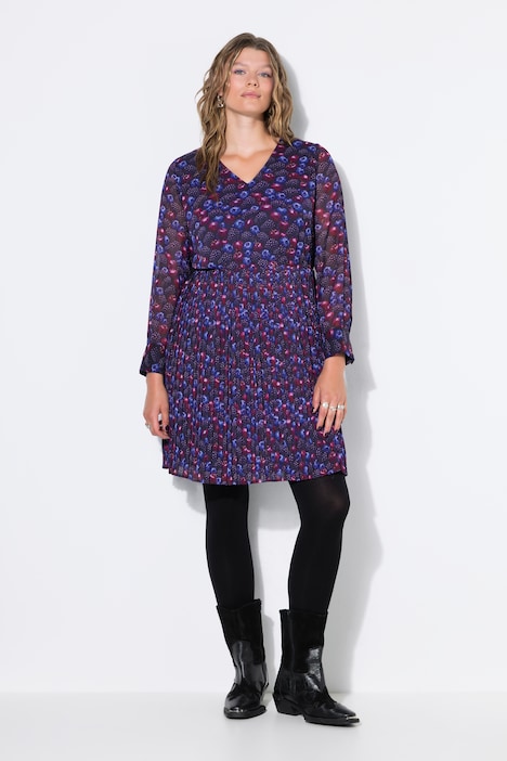 Plissee-Kleid, Berries Muster, Jersey-Unterkleid