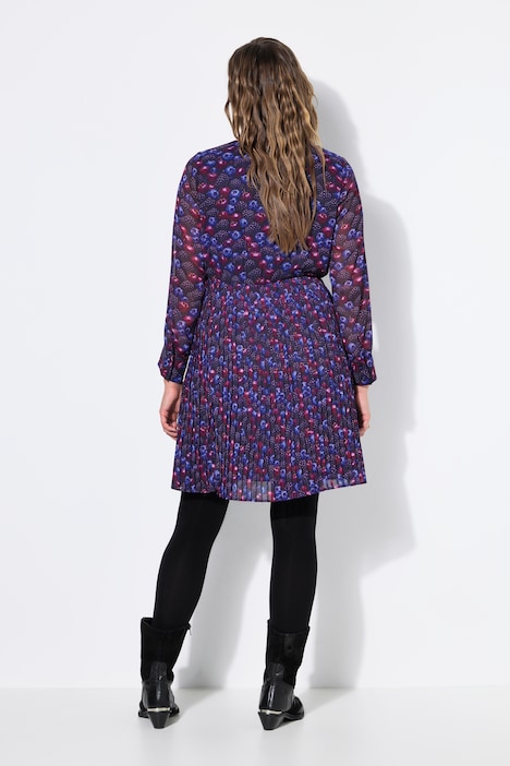 Plissee-Kleid, Berries Muster, Jersey-Unterkleid