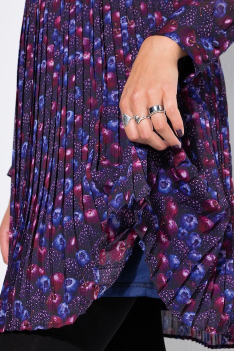 Plissee-Kleid, Berries Muster, Jersey-Unterkleid