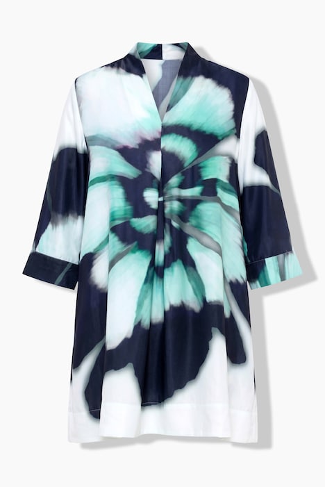 Satinbluse, Blüten, A-Linie, Kelchkragen, 3/4-Arm