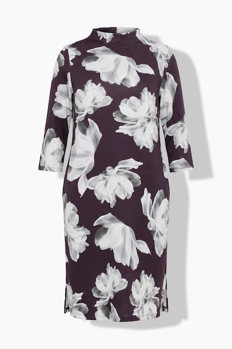 Punto-Kleid, Blüten, Stehkragen, 3/4-Arm, Taschen