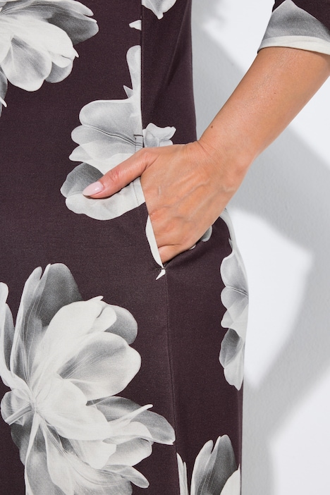 Punto-Kleid, Blüten, Stehkragen, 3/4-Arm, Taschen