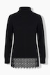 Pull avec large bordure en dentelle, col roulé en maille côtelée et manches longues