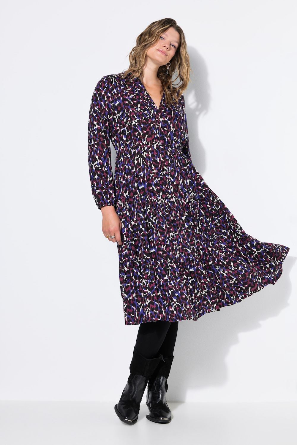 Maxikleid, Color-Leo, Volants, Langarm