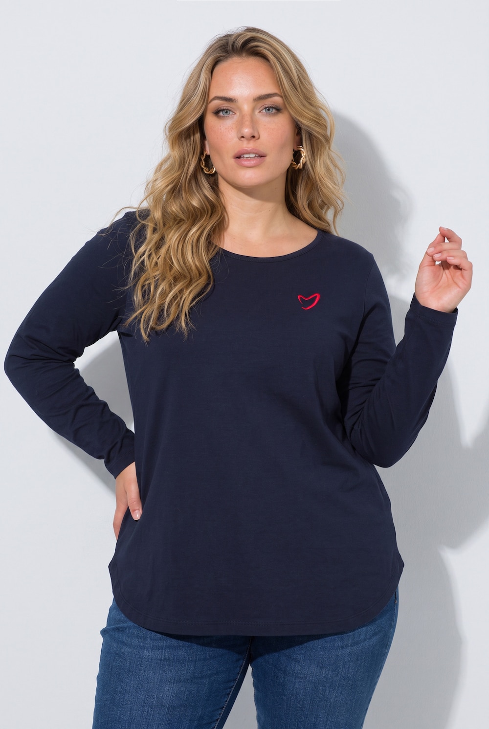Longsleeve, A-Linie, Herz-Stickerei