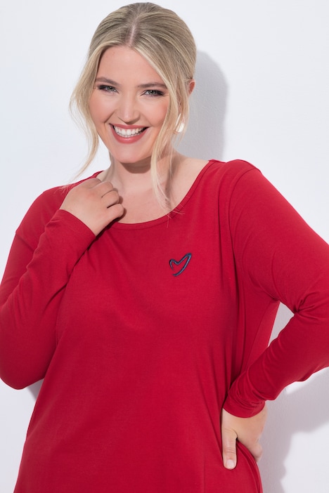 Longsleeve, A-Linie, Herz-Stickerei